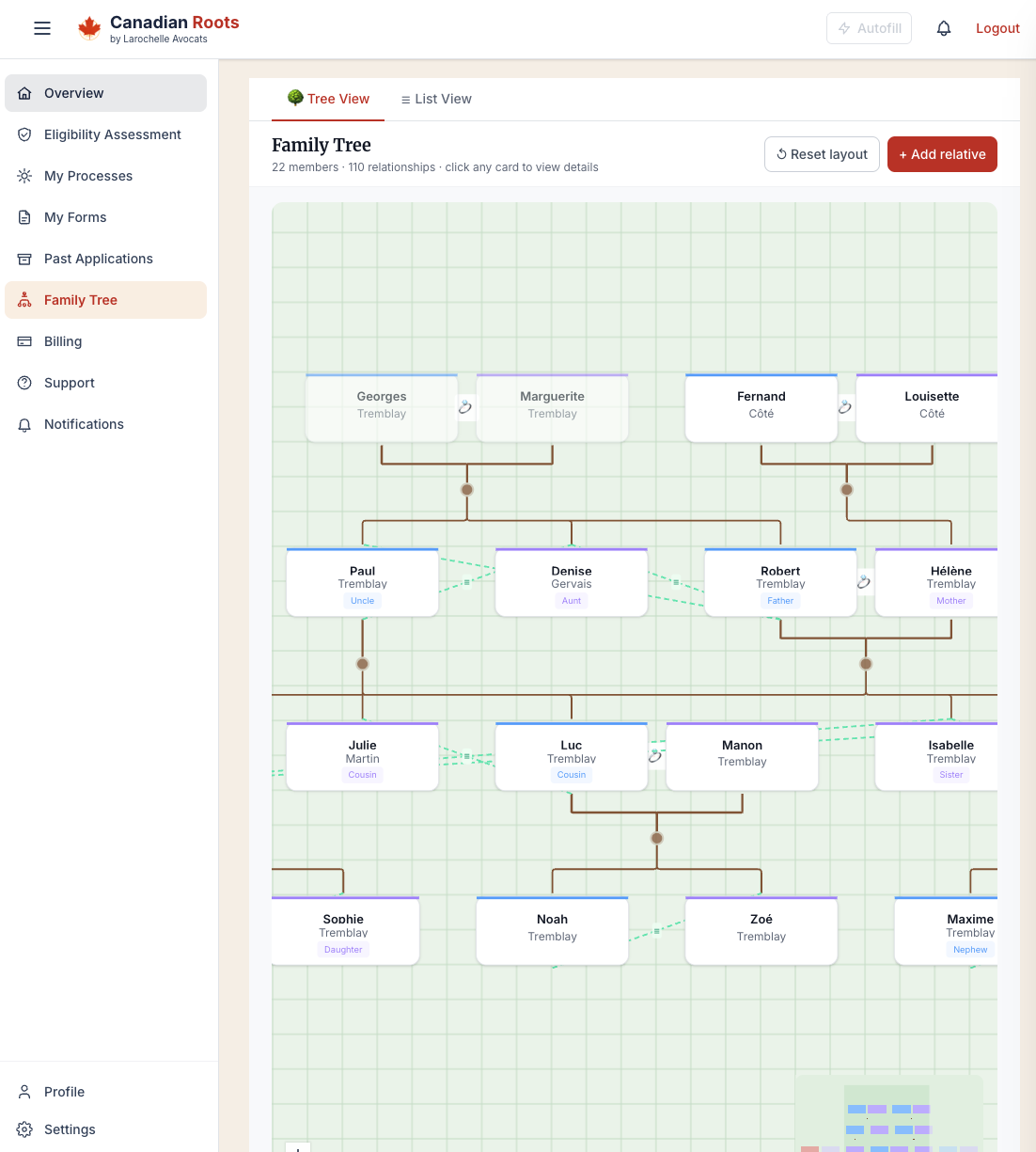 Canadian Roots — interactive family tree builder