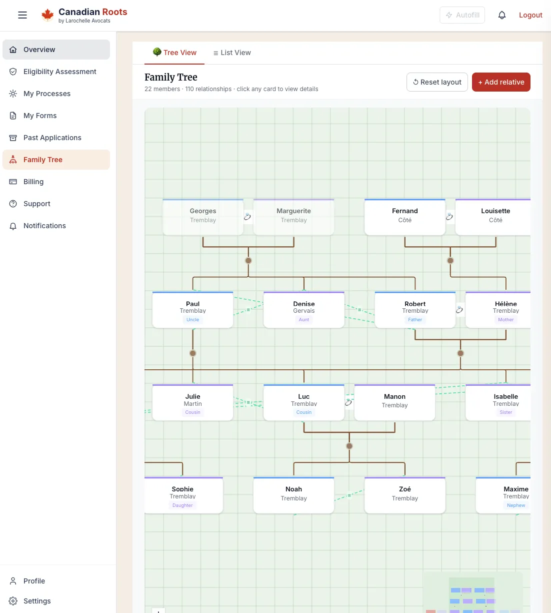 Canadian Roots — interactive family tree builder